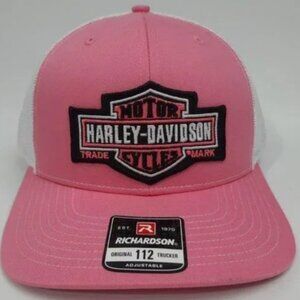 Richardson 112 Harley Davidson Embroidered Patch Mesh Snapback Hat Cap Pink